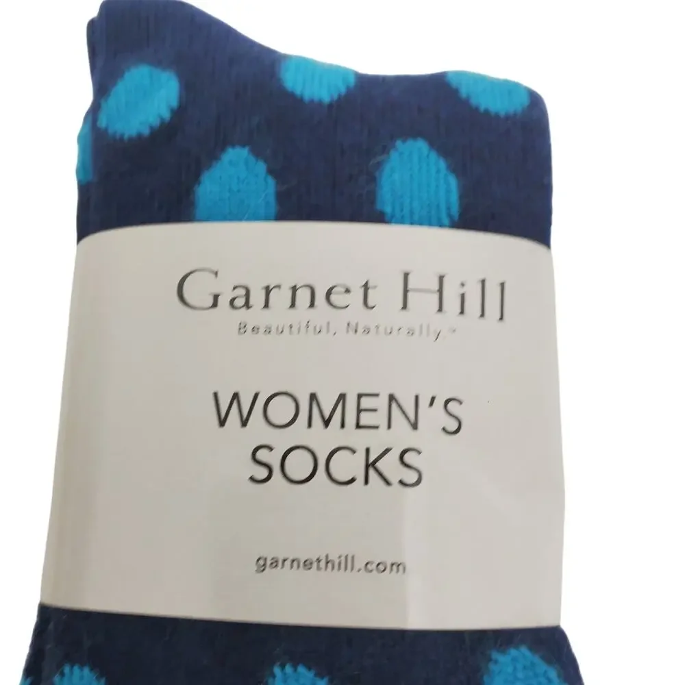 New Garnet Hill Dot Socks 9-11 Warm Cashmere Blend Crew Blue Teal Holiday Gift